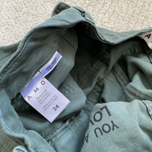 Amo Green Easy Army Trouser Raw Hem Crop Size 24 Made in USA - Picture 4 of 6